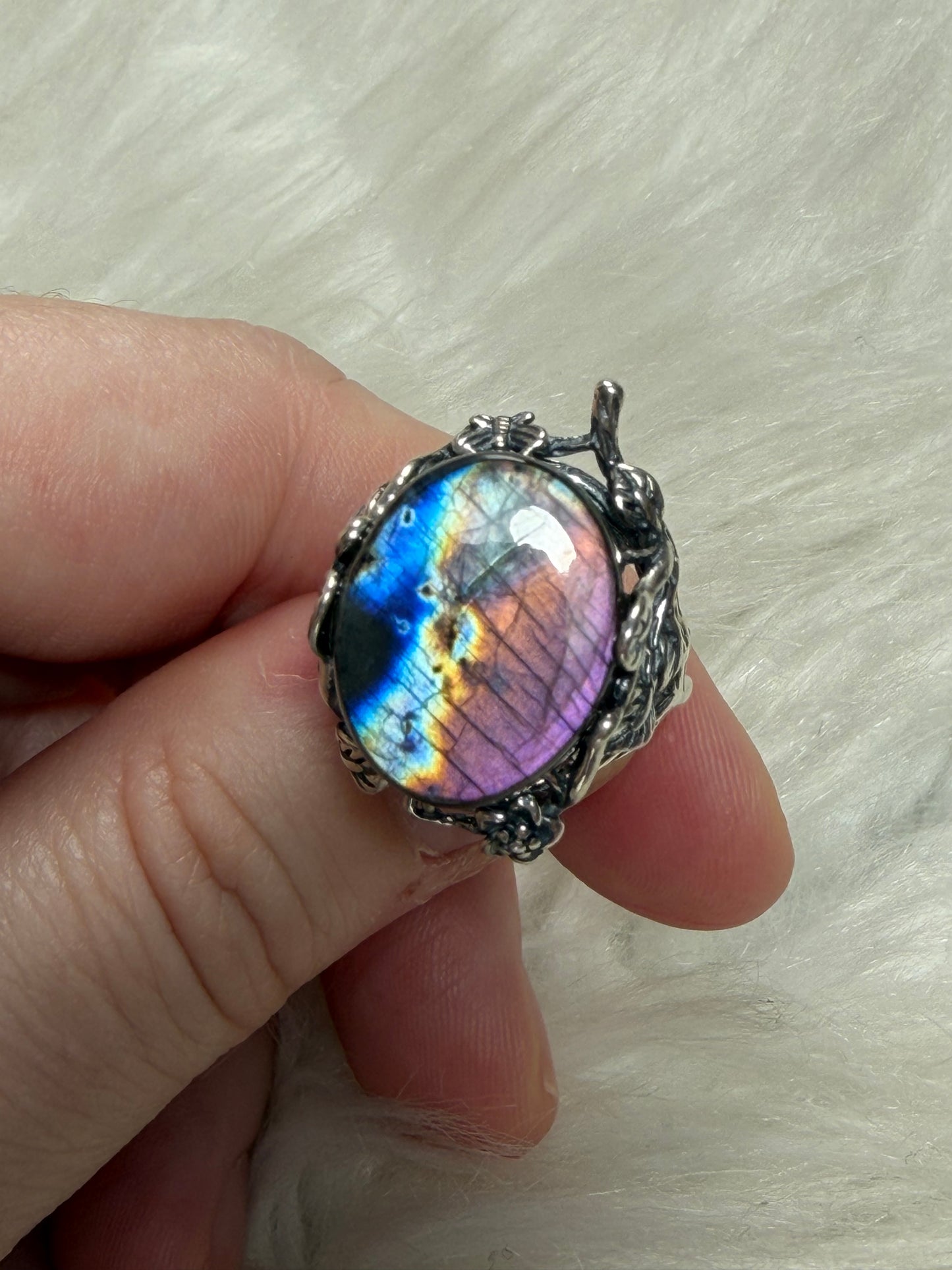 Anillo plata 925 con labradorita espectrolita - ajustable n° 10