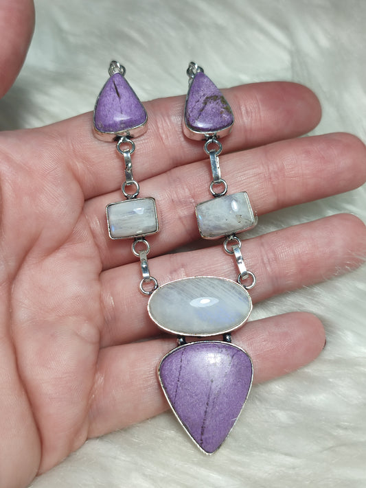 Gargantilla baño plata con stichita y piedra luna n°126