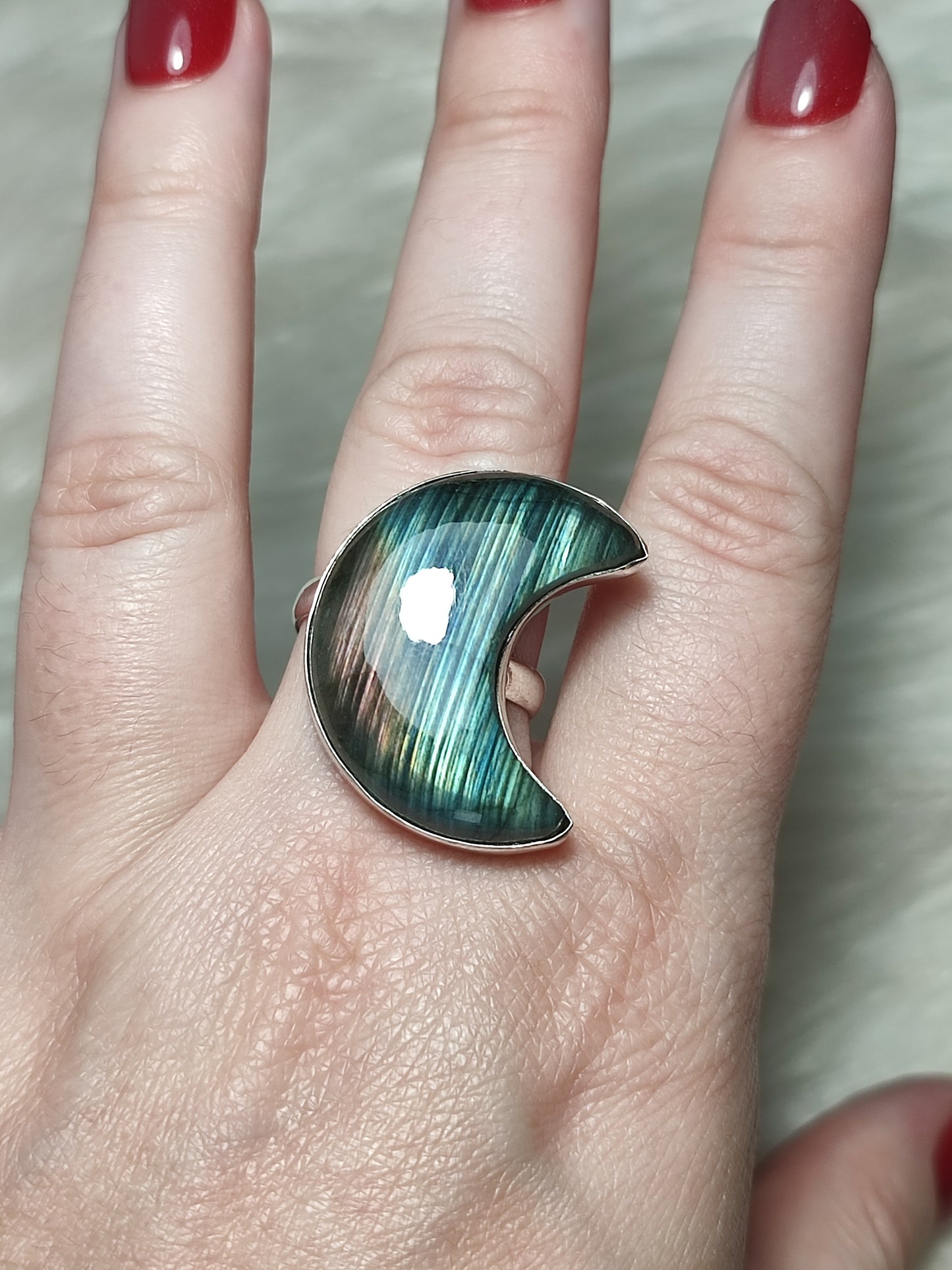 Anillo luna baño de plata con labradorita - Ajustable 501