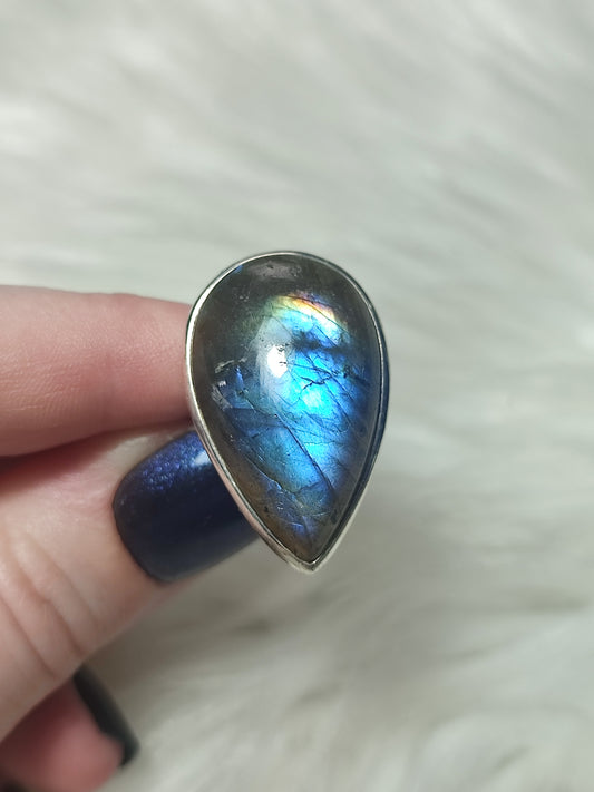 Anillo plata 925 con labradorita - ajustable n° 44