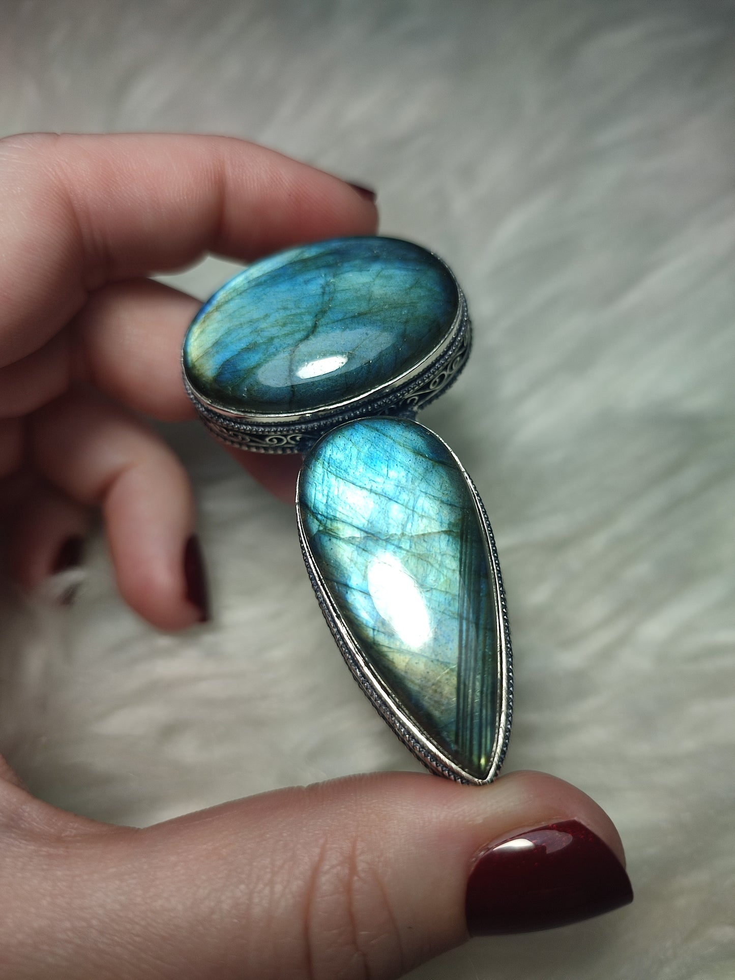 Colgante baño plata y Labradorita doble flash n° 62