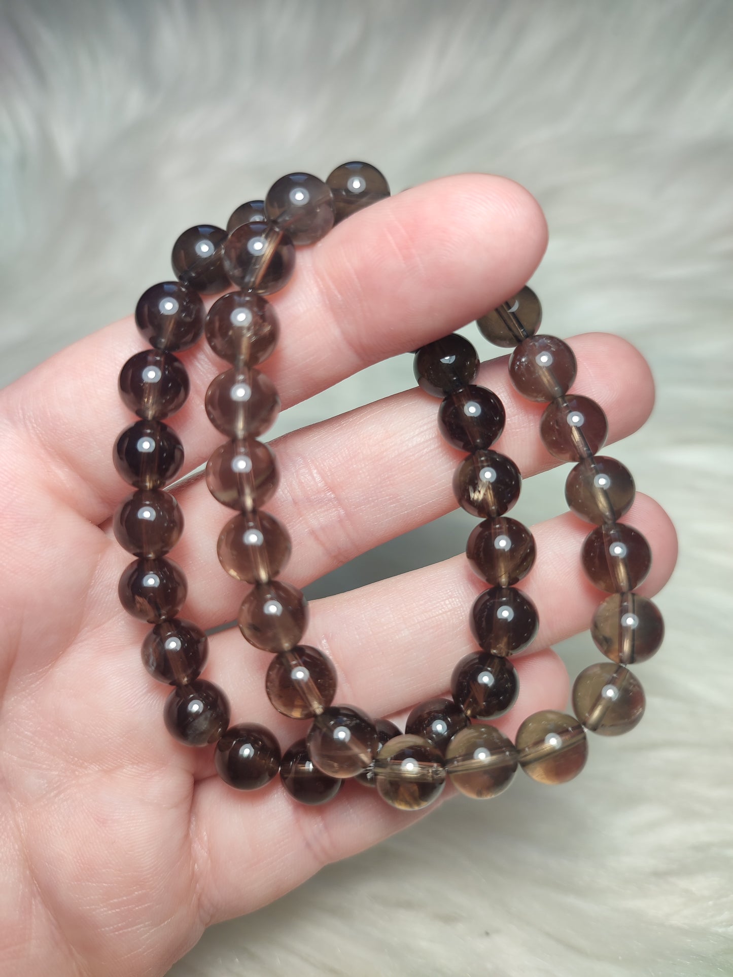 Pulsera elástica esferas de cuarzo ahumado extra 10 mm