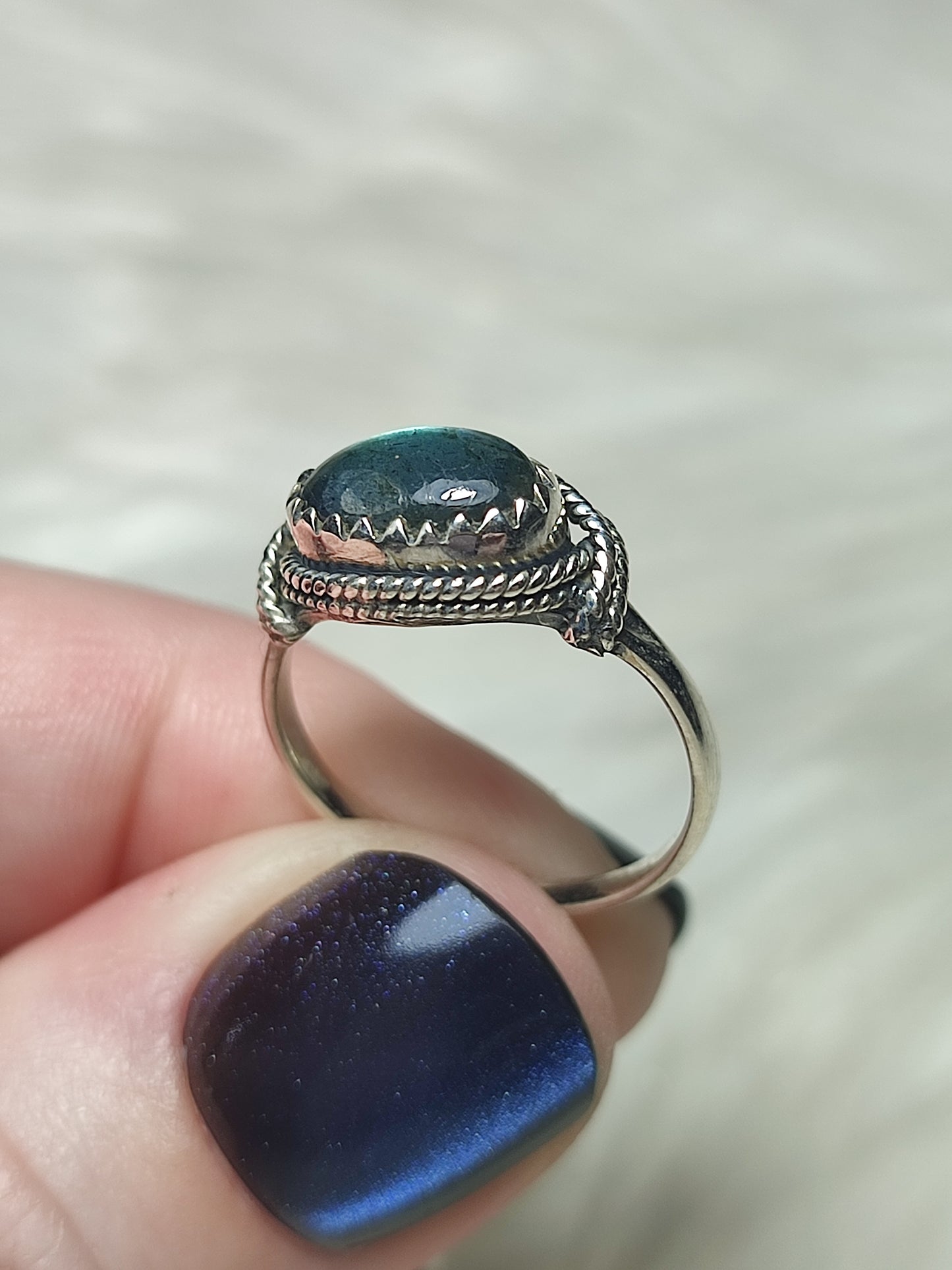 Anillo plata de ley 925 con labradorita de 17,50 mm diámetro - n°97