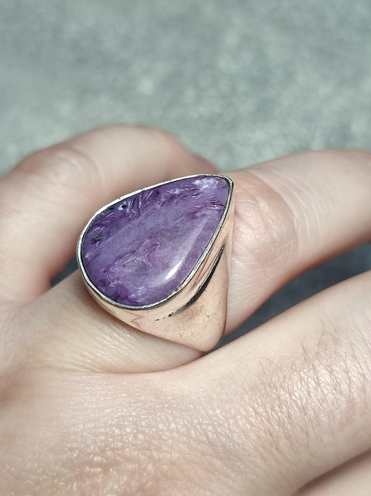 Anillo baño de plata con charoita n°2