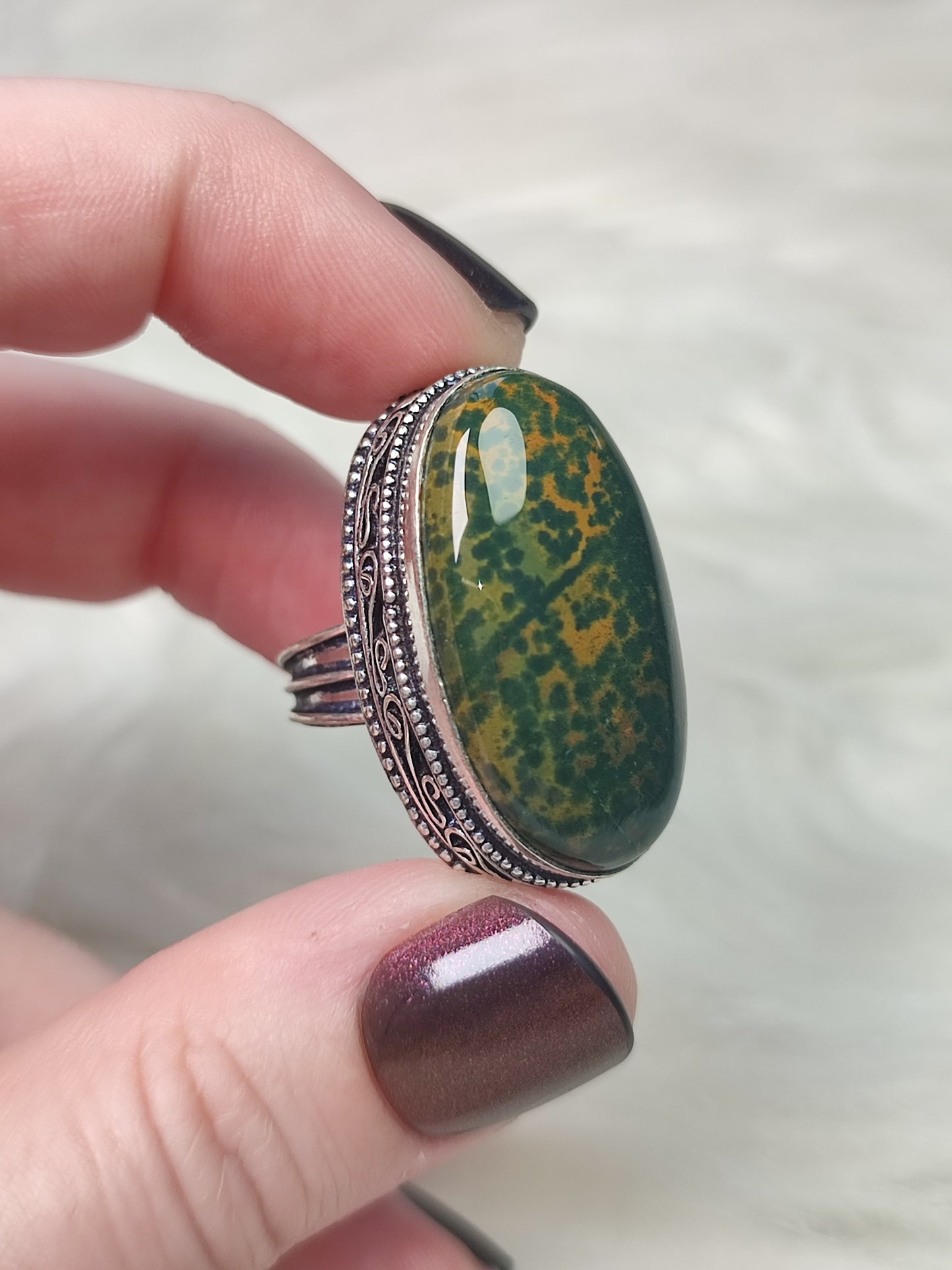 Anillo baño de plata con jaspe océano N°24