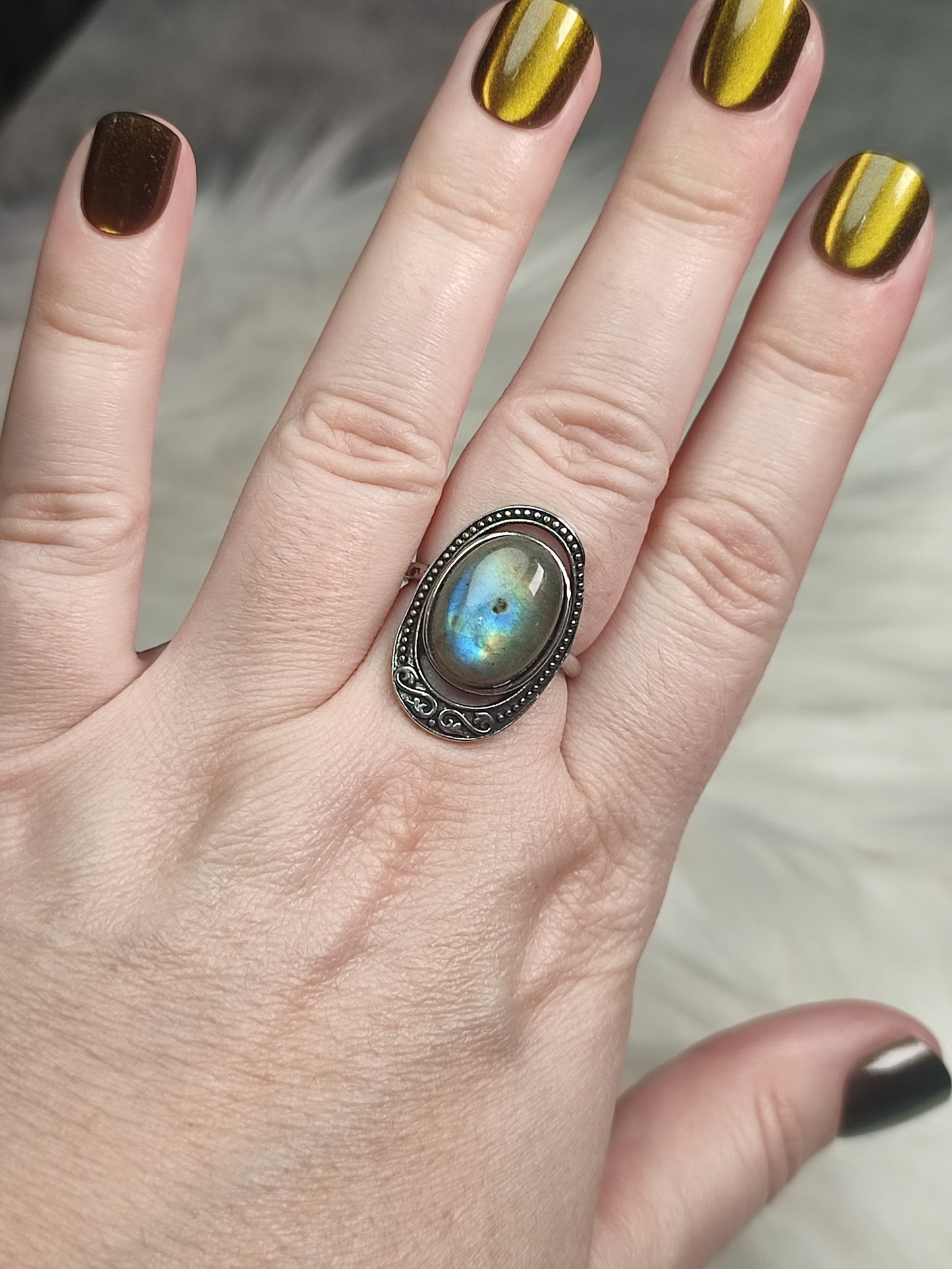 Anillo bisutería con labradorita - n° 9