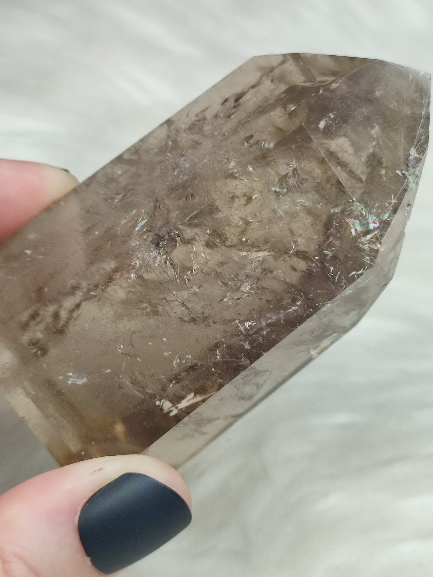 Punta cuarzo ahumado y rutilo con hematite n°15
