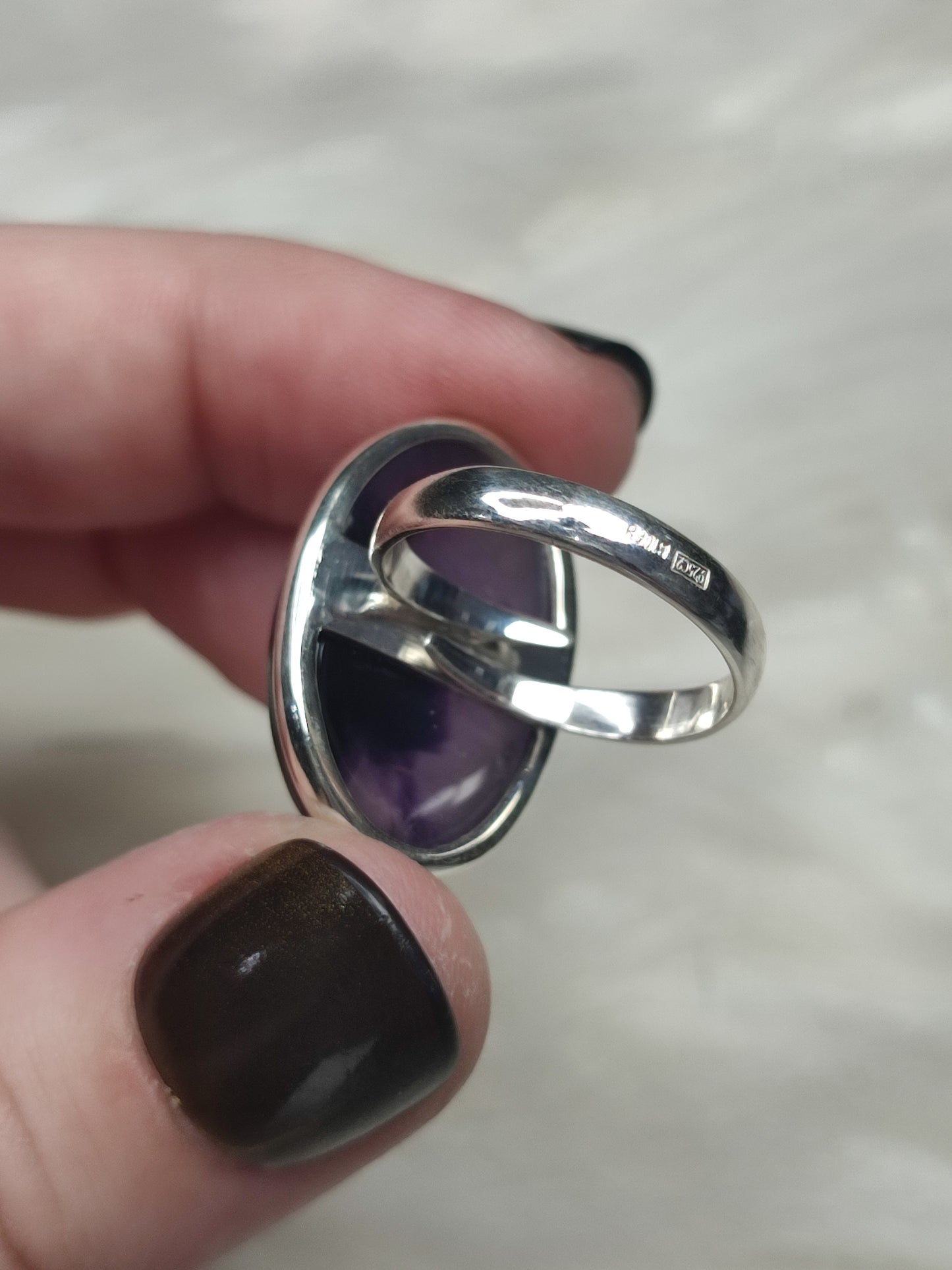 Anillo plata 925 con amatista trapiche - ajustable n° 31