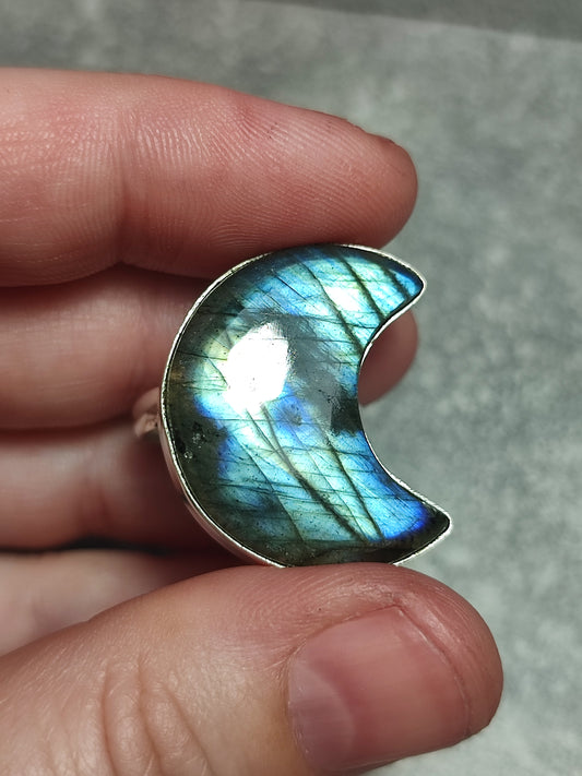 Anillo luna baño de plata con labradorita - Ajustable 28