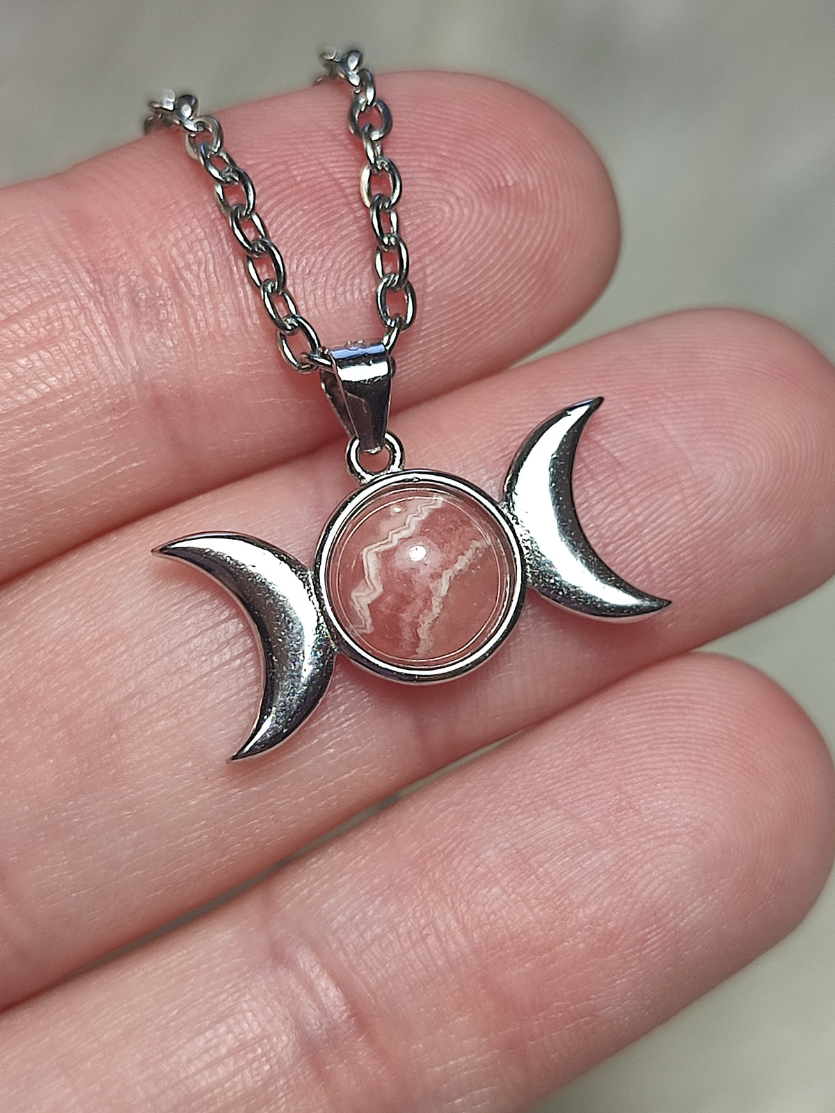 Colgante plata 925 Triple luna de rodocrosita