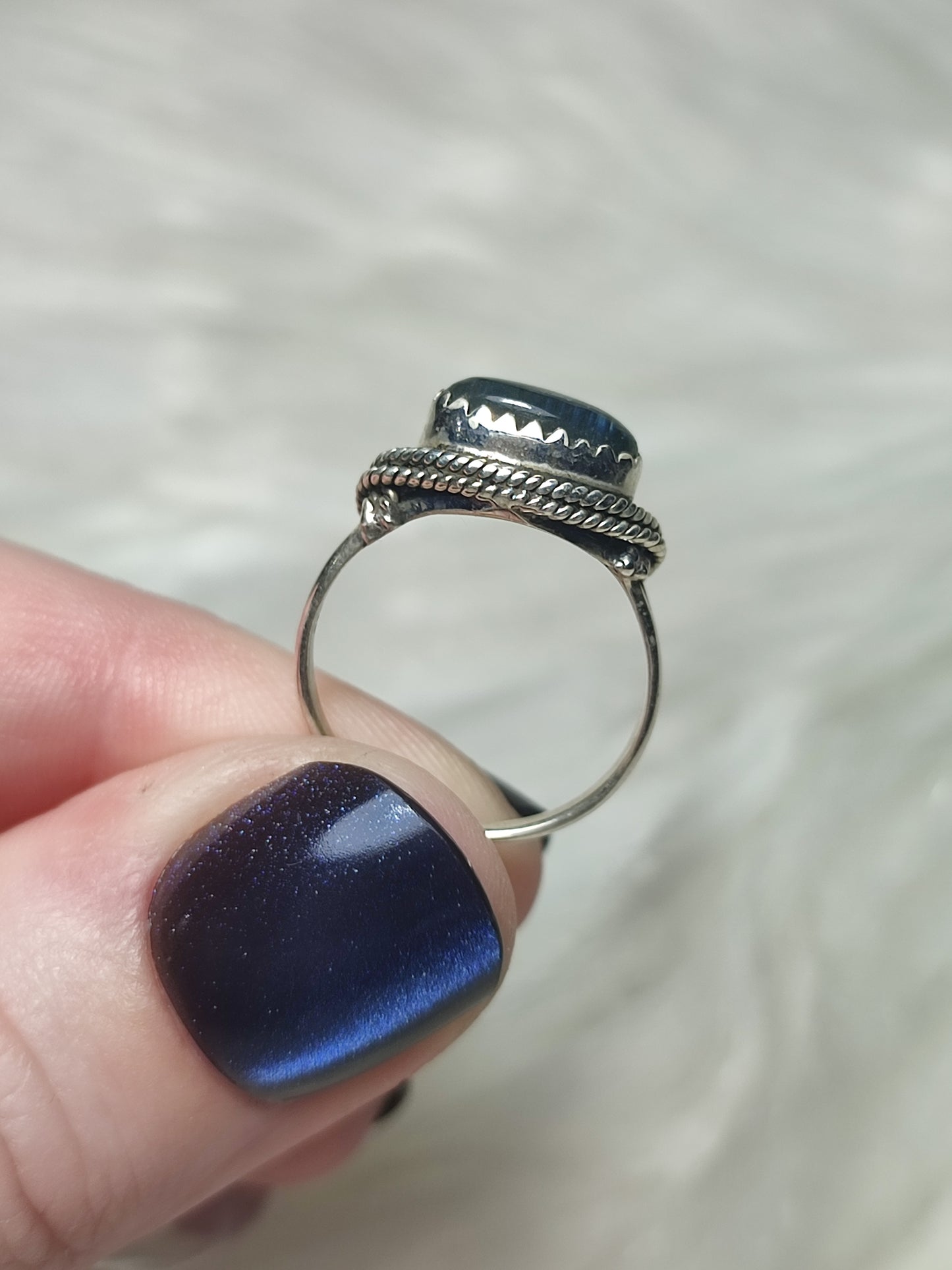 Anillo plata de ley 925 con labradorita de 17 mm diámetro - n°33