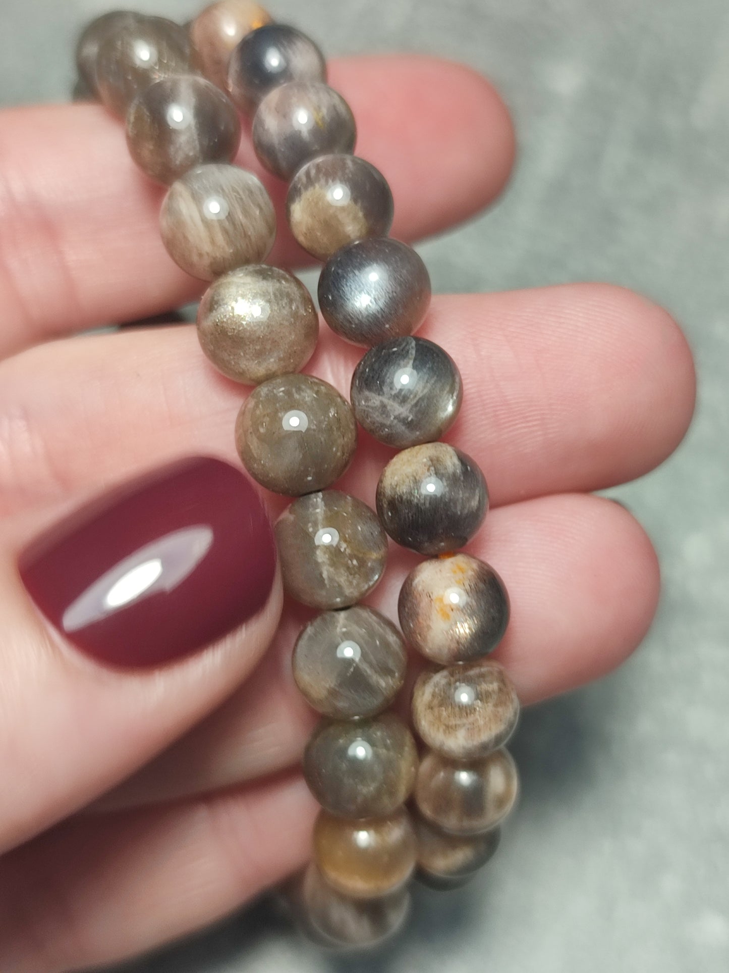 Pulsera elástica bolas 7/8 mm - piedra luna negra lattice