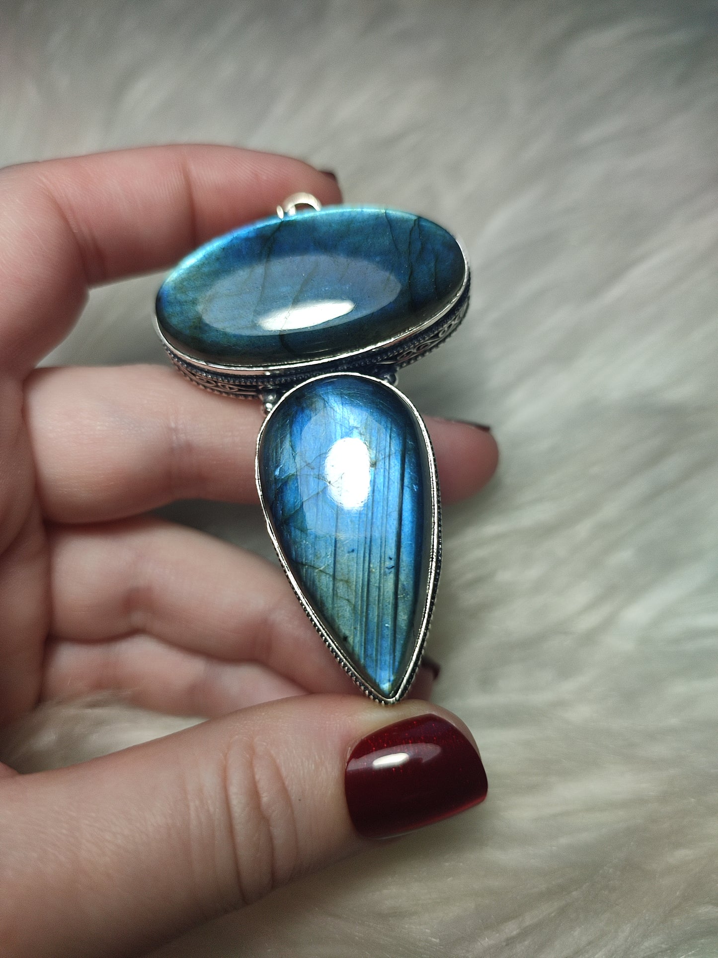 Colgante baño plata y Labradorita doble flash n° 77