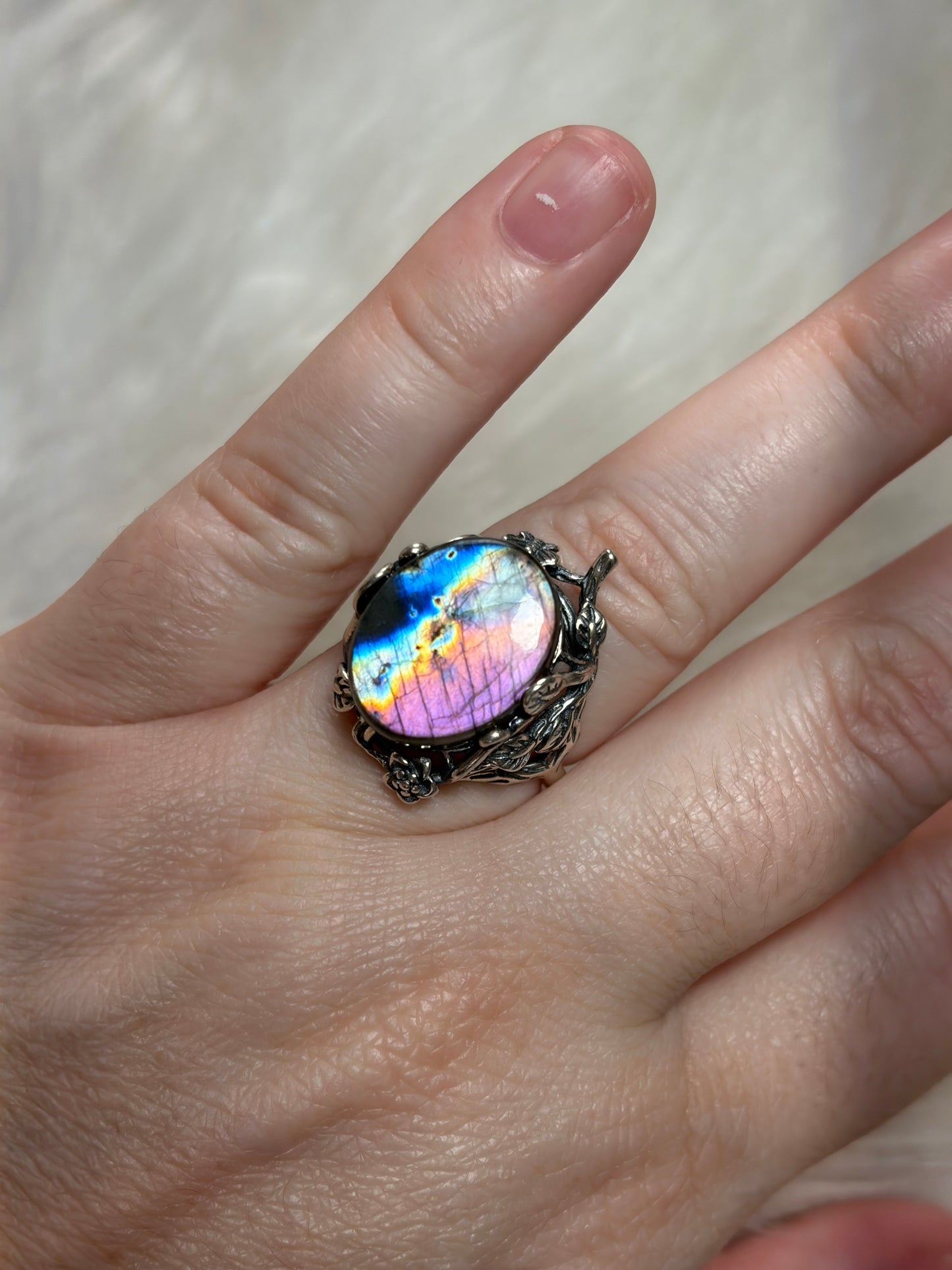 Anillo plata 925 con labradorita espectrolita - ajustable n° 10