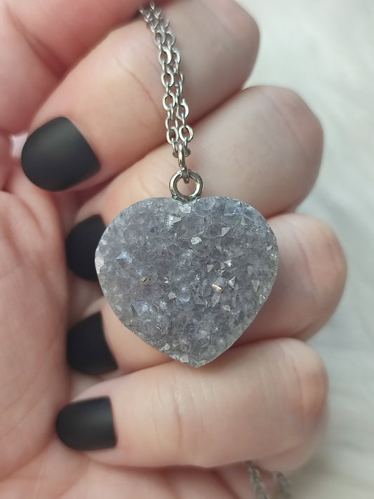 Collar en acero con corazón amatista - N°120