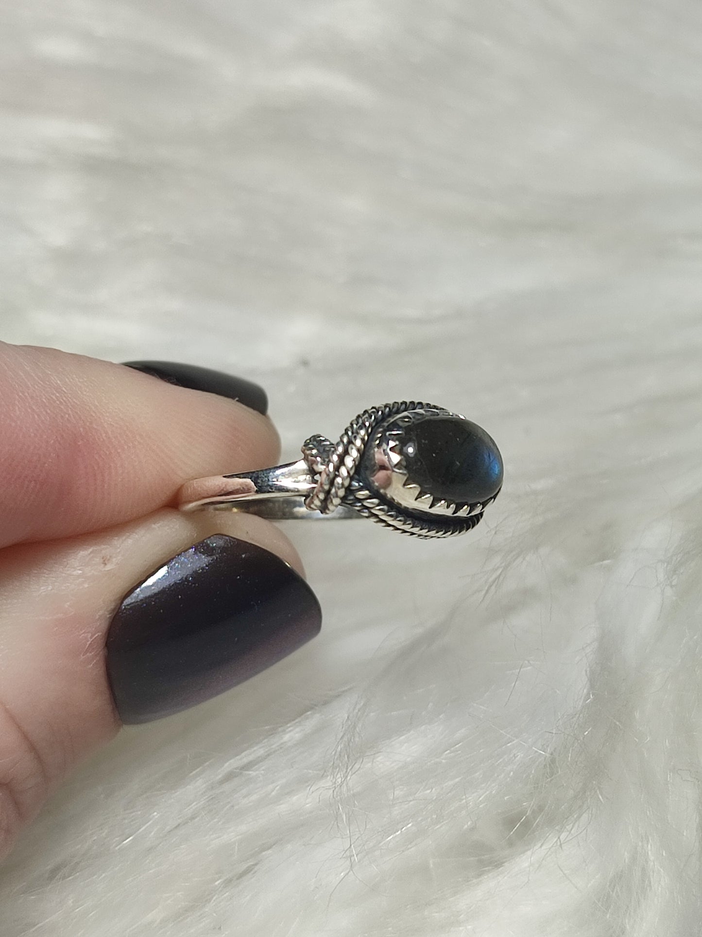 Anillo plata de ley 925 con labradorita de 17 mm diámetro - n°107