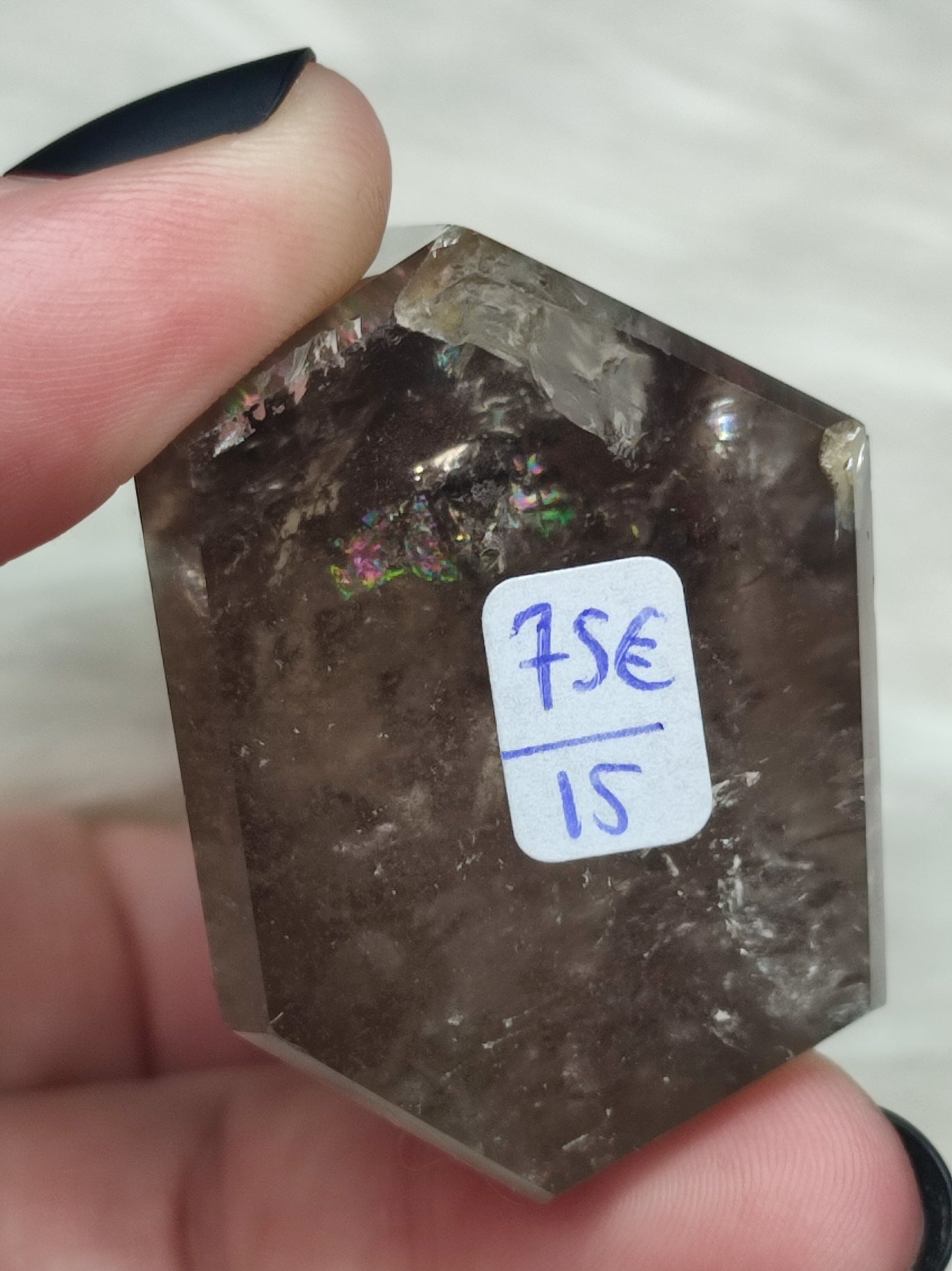 Punta cuarzo ahumado y rutilo con hematite n°15