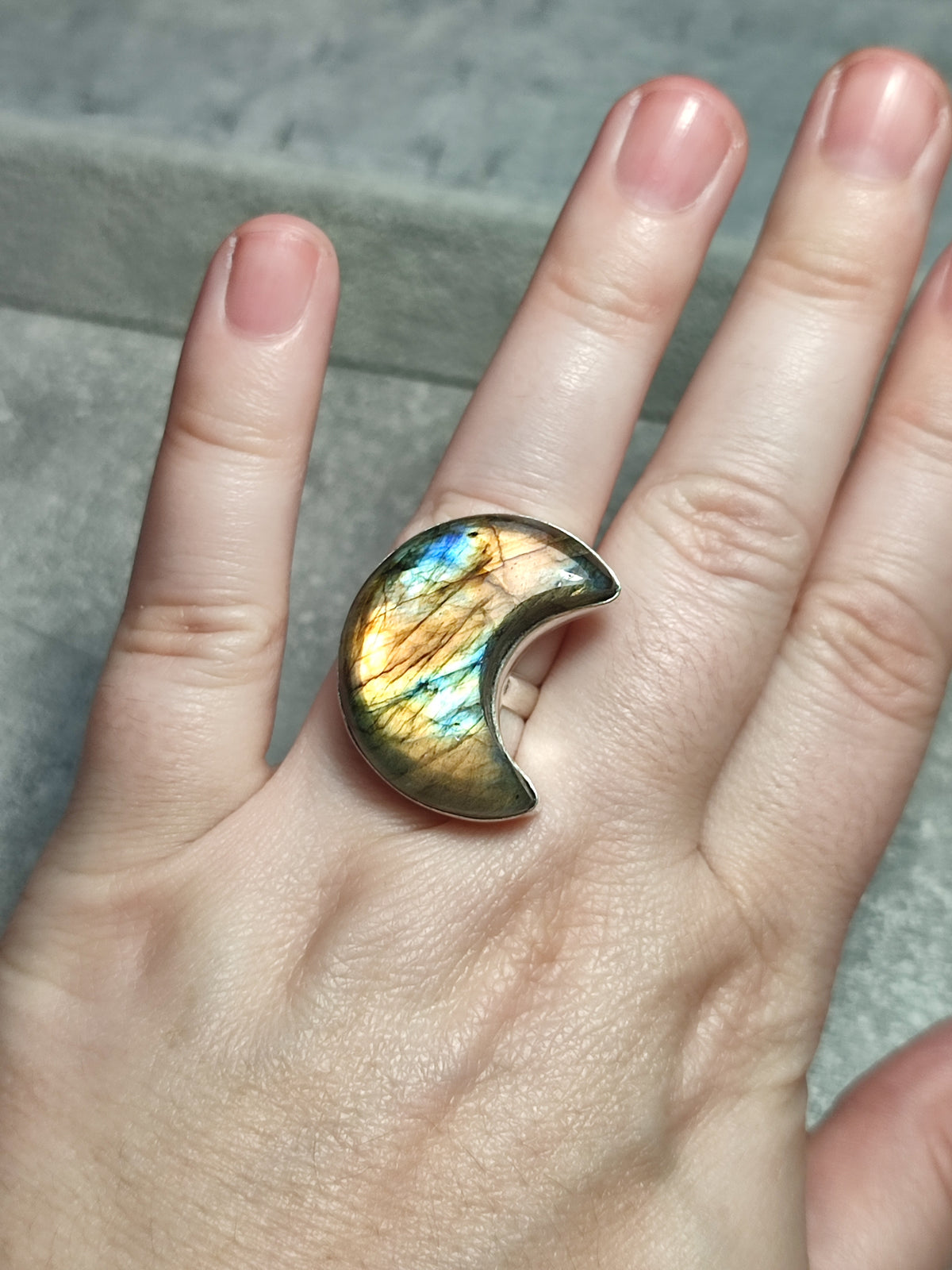 Anillo luna baño de plata con labradorita - Ajustable 22