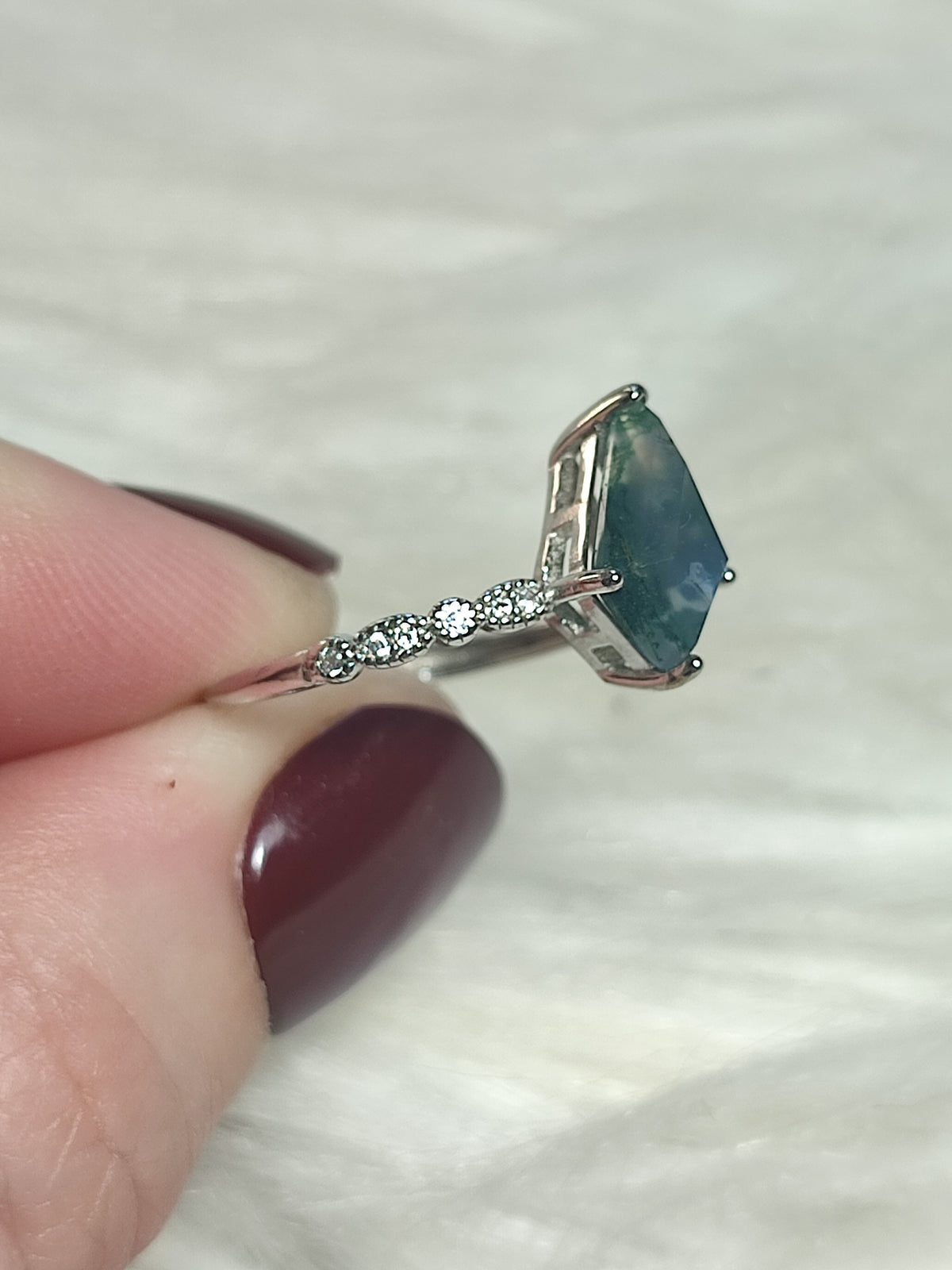 Anillo plata 925 con ágata musgo - ajustable n° 77
