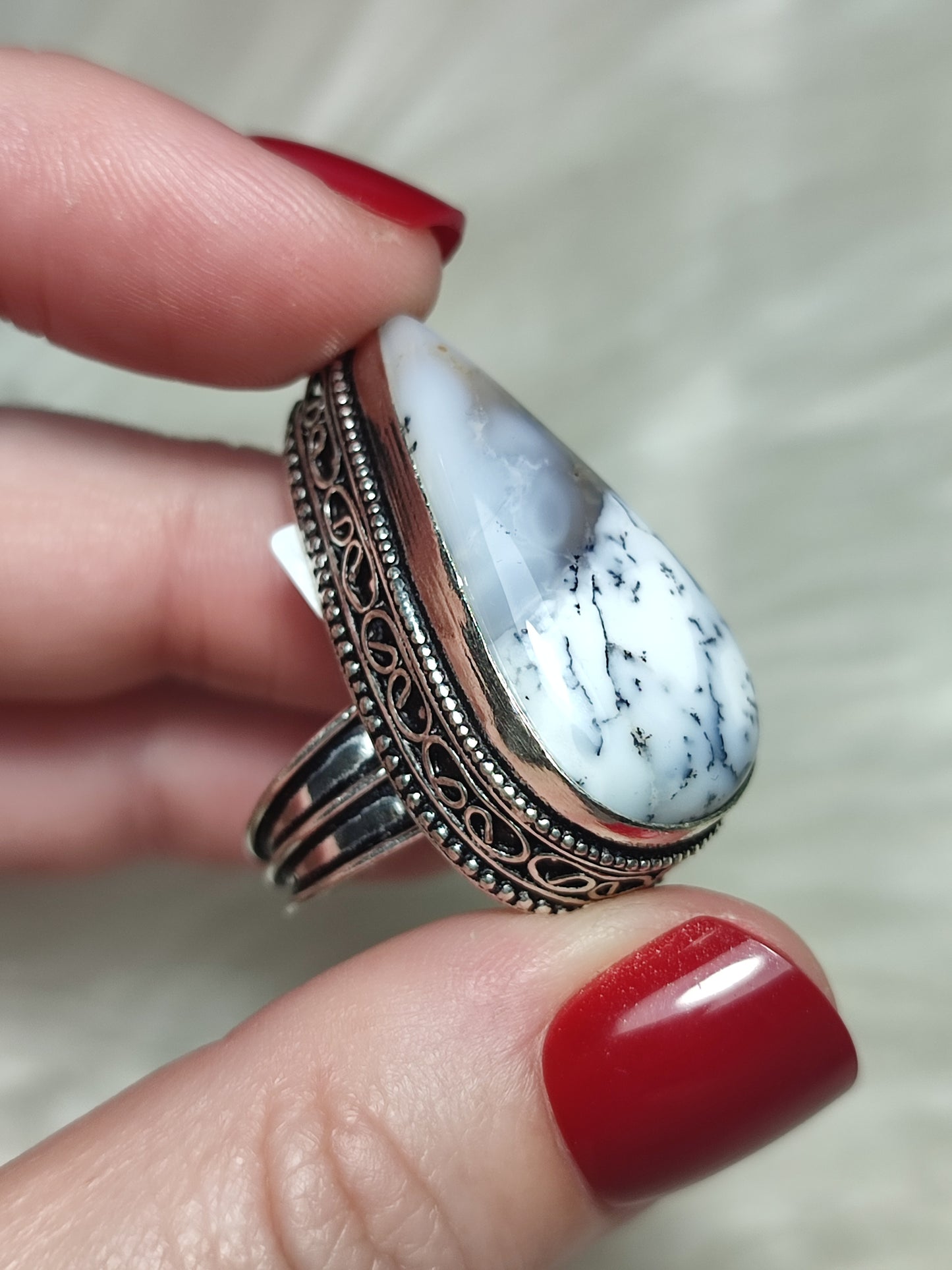 Anillo baño de plata con ágata dendrita ref.139