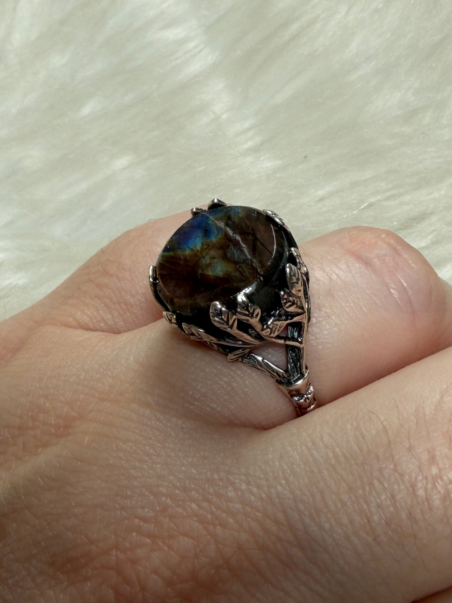 Anillo plata 925 con labradorita espectrolita - ajustable n° 11