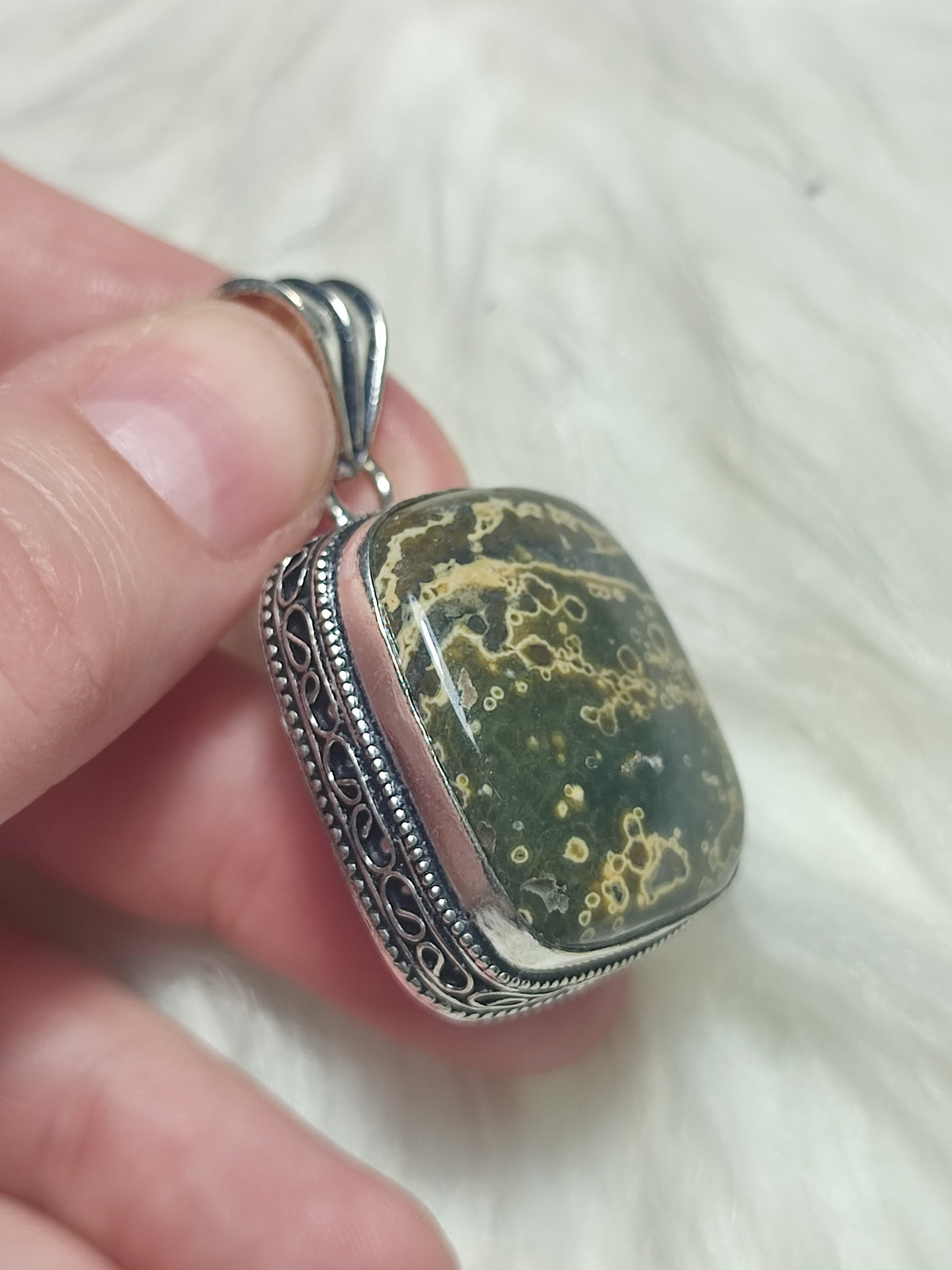 Colgante baño plata con jaspe océano n° 33