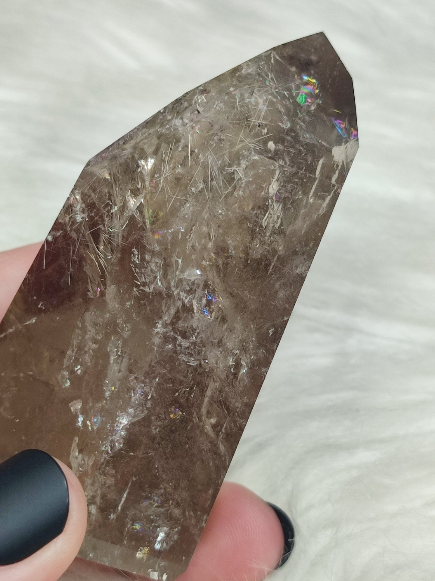 Punta cuarzo ahumado y rutilo con hematite n°15