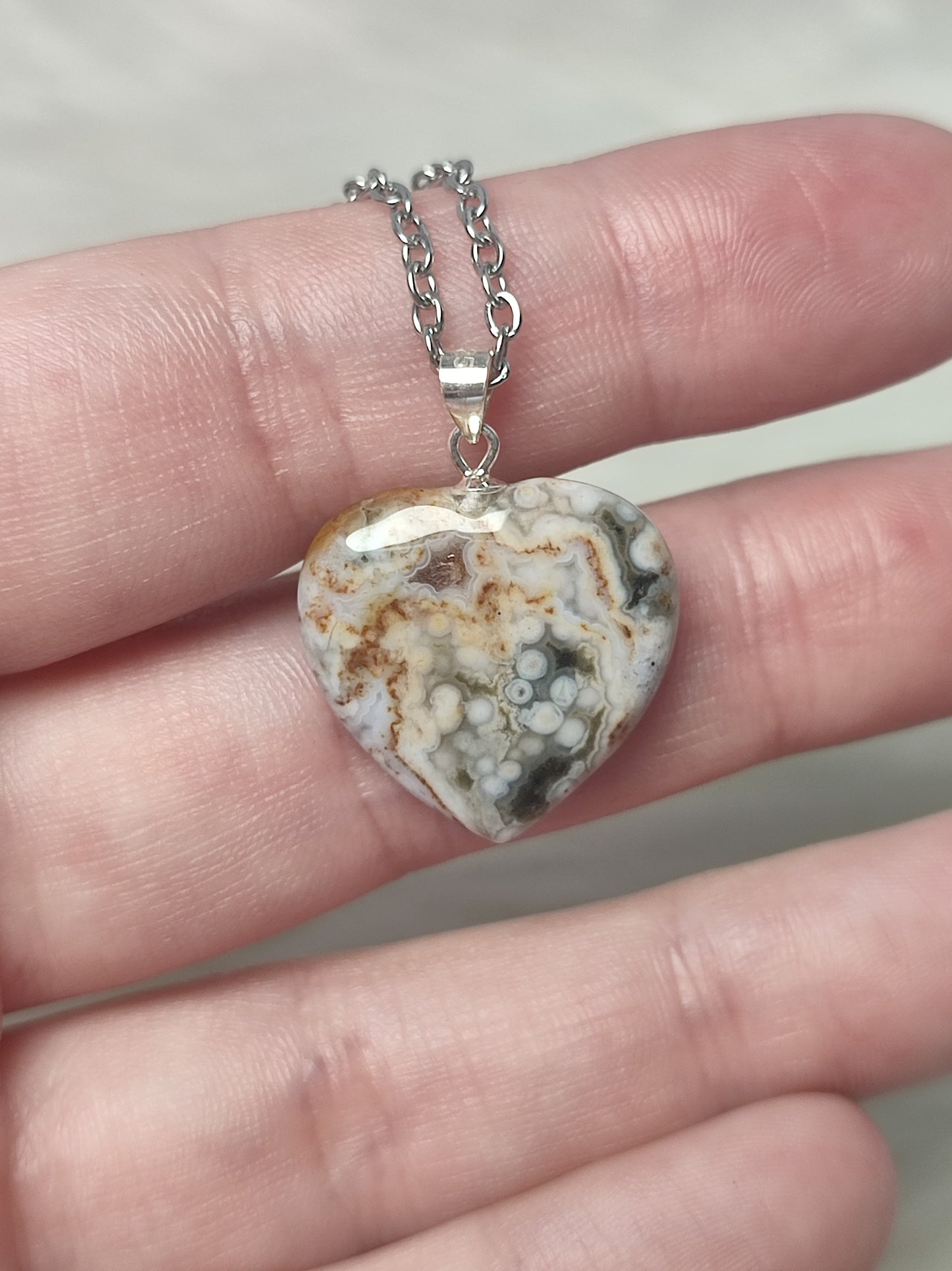 Colgante plata 925 con corazón jaspe océano - Video
