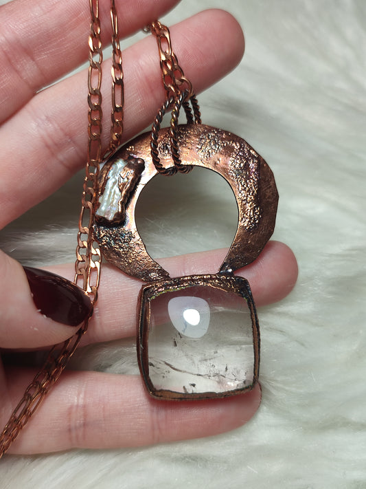 Collar filigrana cobre con cuarzo y perla n°94