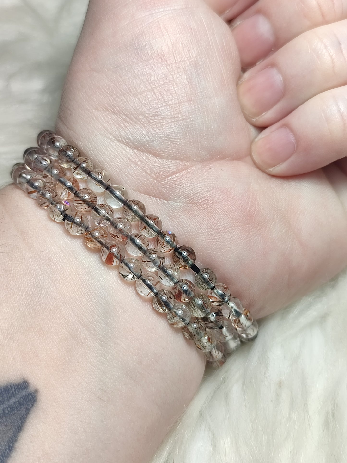 Pulsera elástica esferas de rutilo cobre extra 4 mm