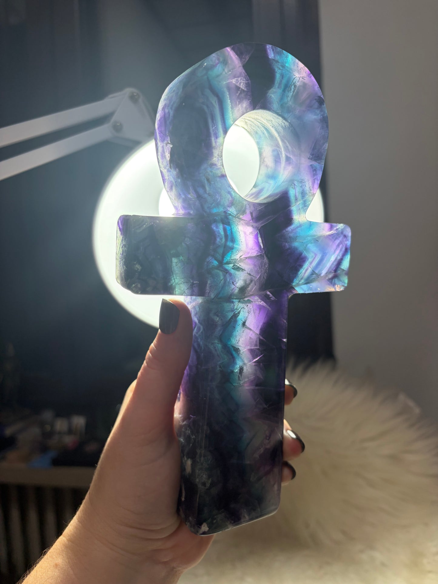 Gran Cruz Ankh Egipcia Flúorita 1226 gramos