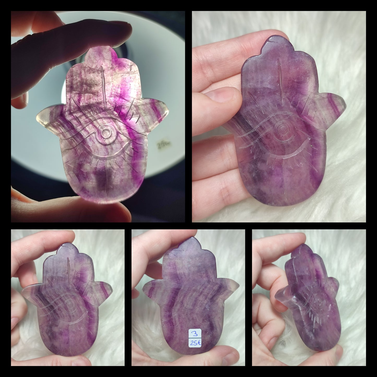 Hamsa o mano de Fátima de flúorita