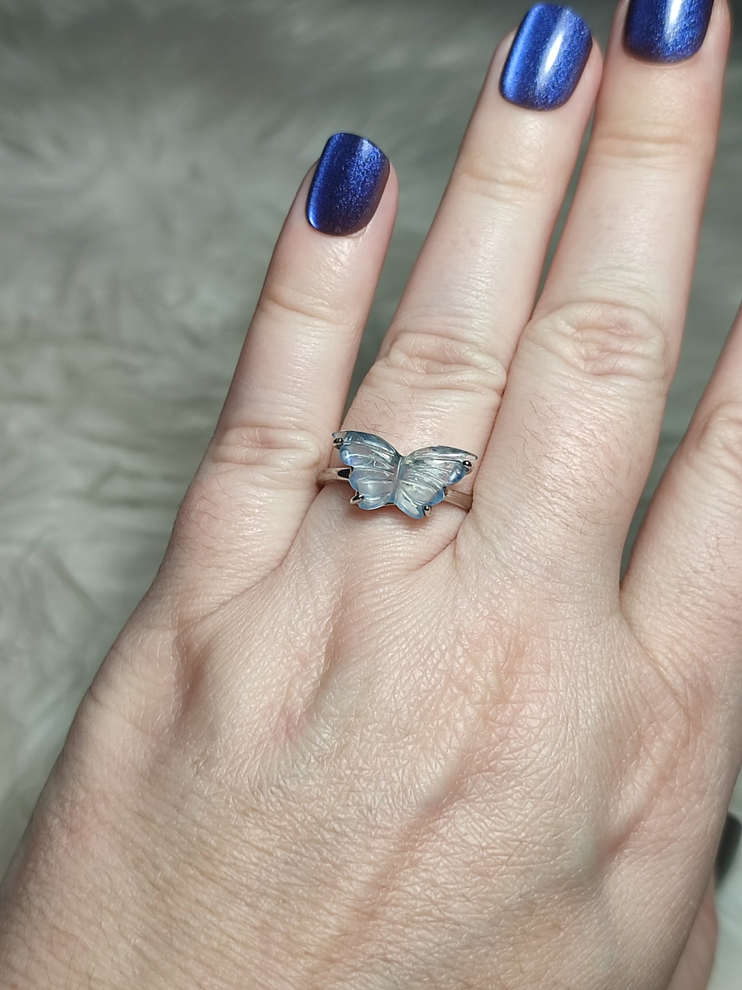 Anillo plata 925 con aguamarina alta calidad - ajustable n° 24