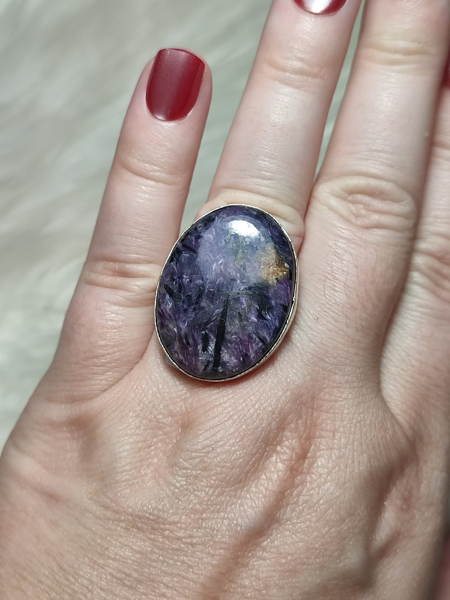 Anillo baño de plata con charoita - ref.40
