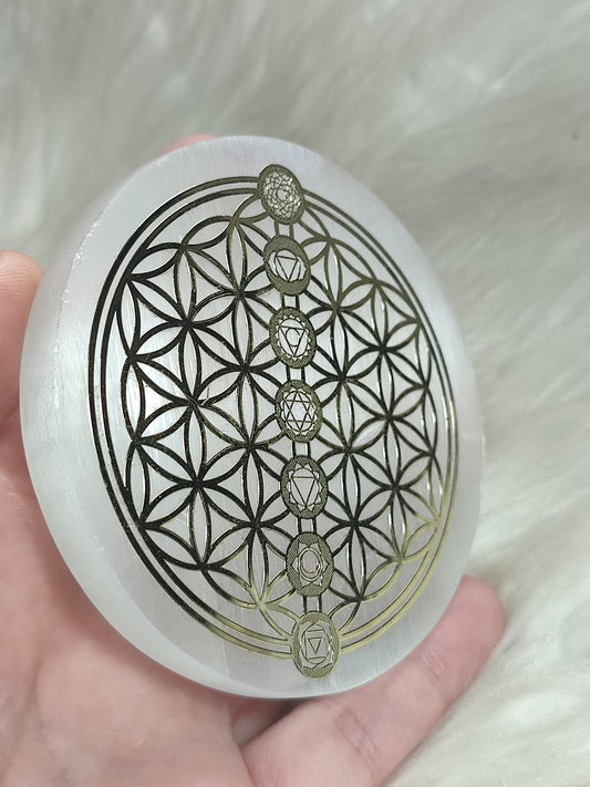Placa selenita flor vida y chakras
