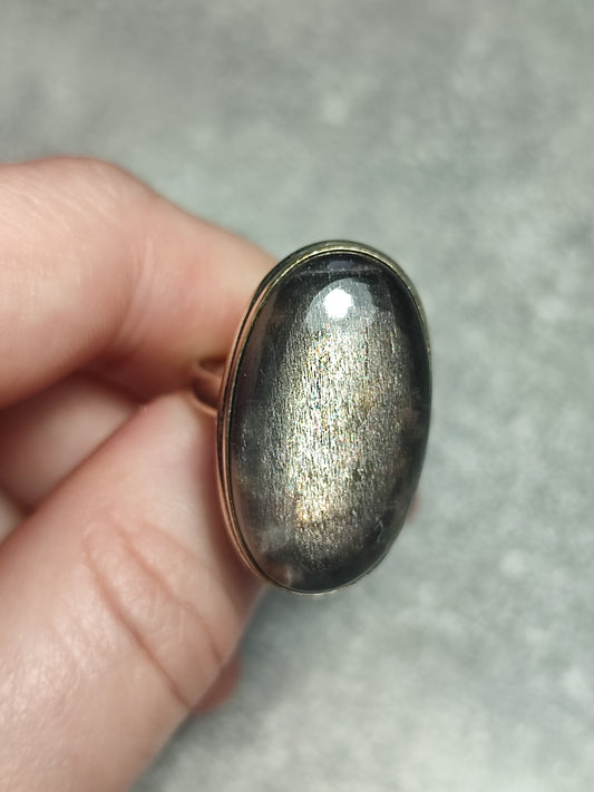 Anillo baño de plata con piedra luna negra latticce n°12