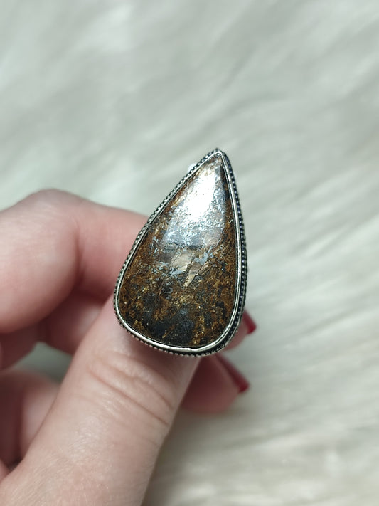 Anillo baño de plata con broncita ref.35