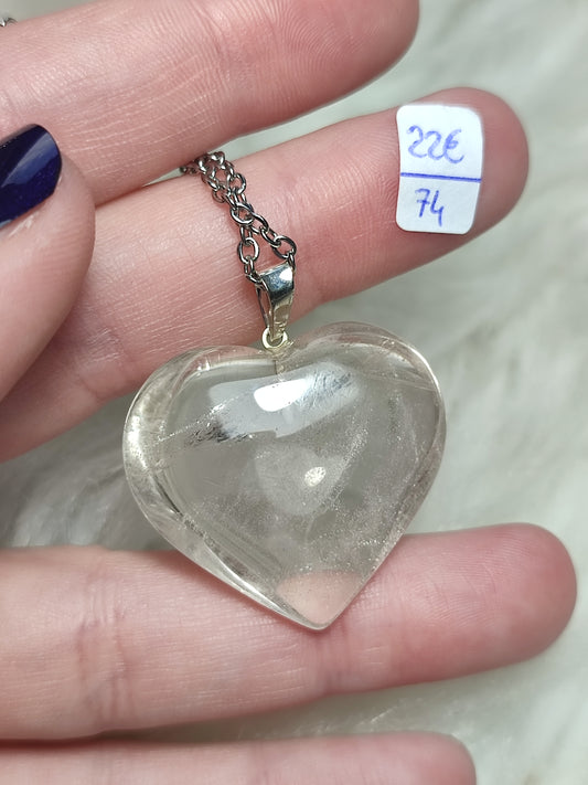 Collar corazón cuarzo ahumado plata - N°74