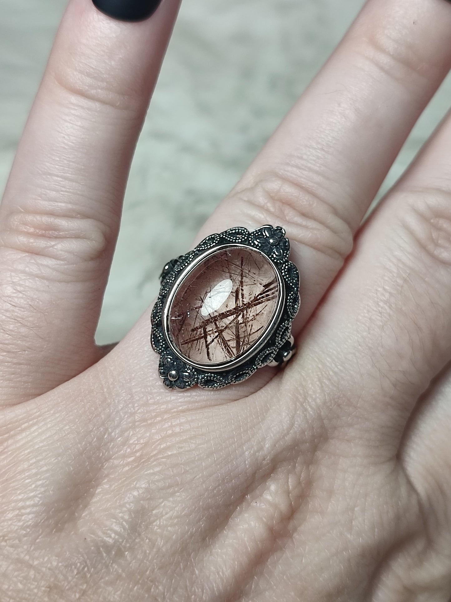 Anillo bisutería ajustable con cuarzo rutilo cobre - ver descripción