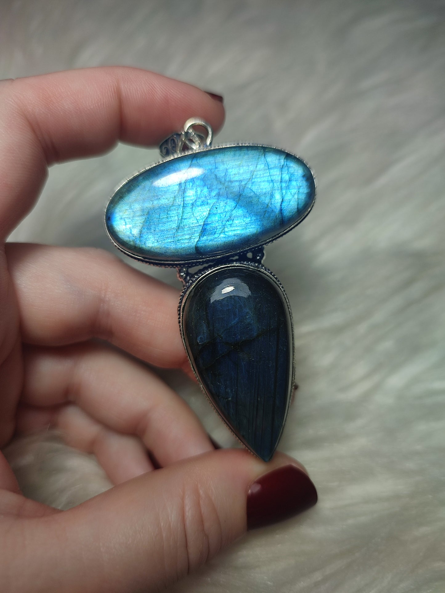 Colgante baño plata y Labradorita doble flash n° 77