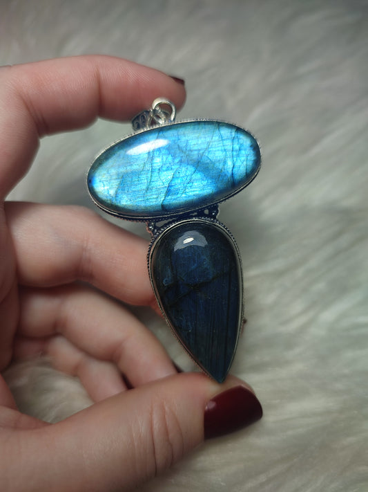 Colgante baño plata y Labradorita doble flash n° 77