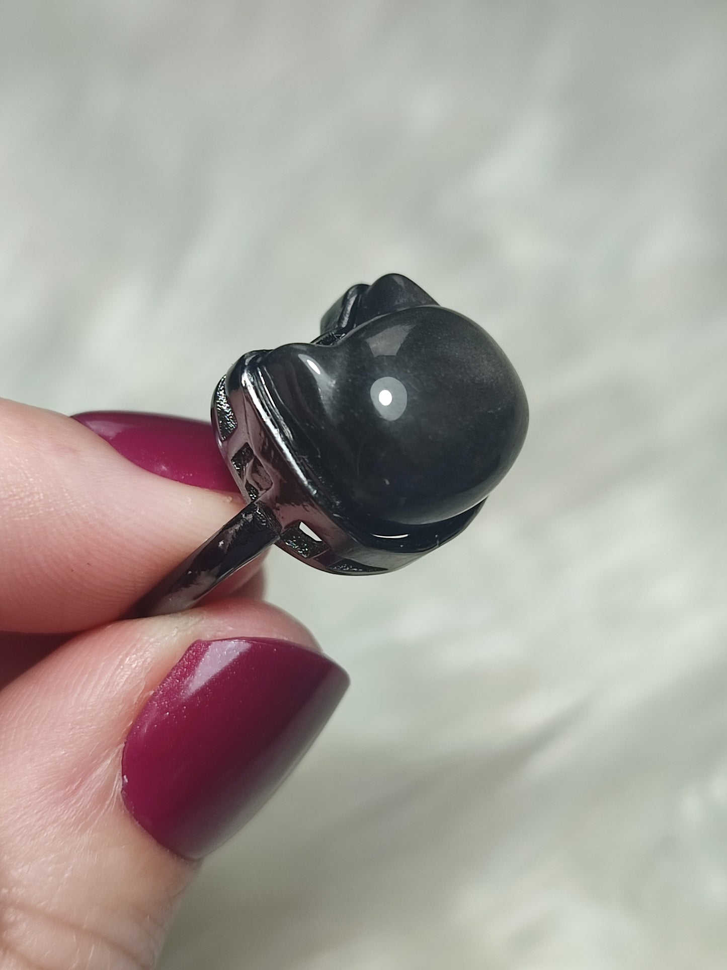 Anillo bisutería con obsidiana plateada - Ajustable  16 a 19 mm