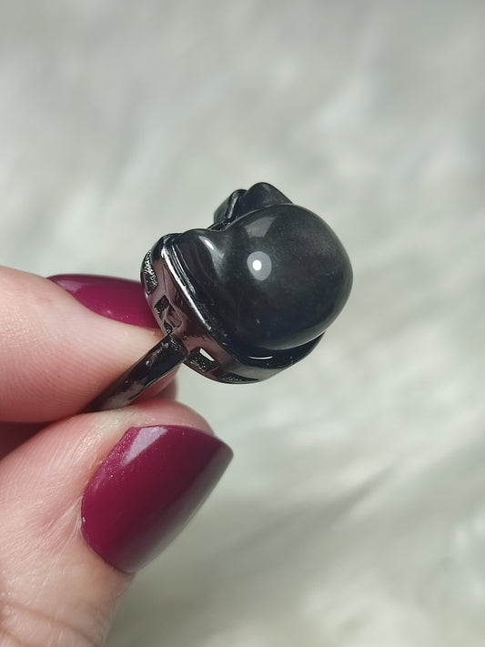 Anillo bisutería con obsidiana plateada - Ajustable  16 a 19 mm