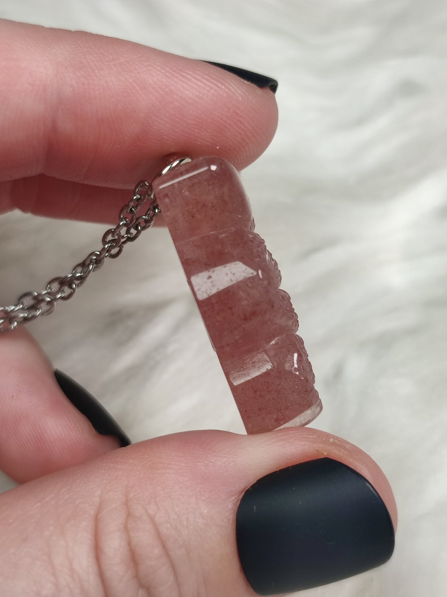 Colgante plata 925 con serpiente tallada cuarzo rosa n° 29