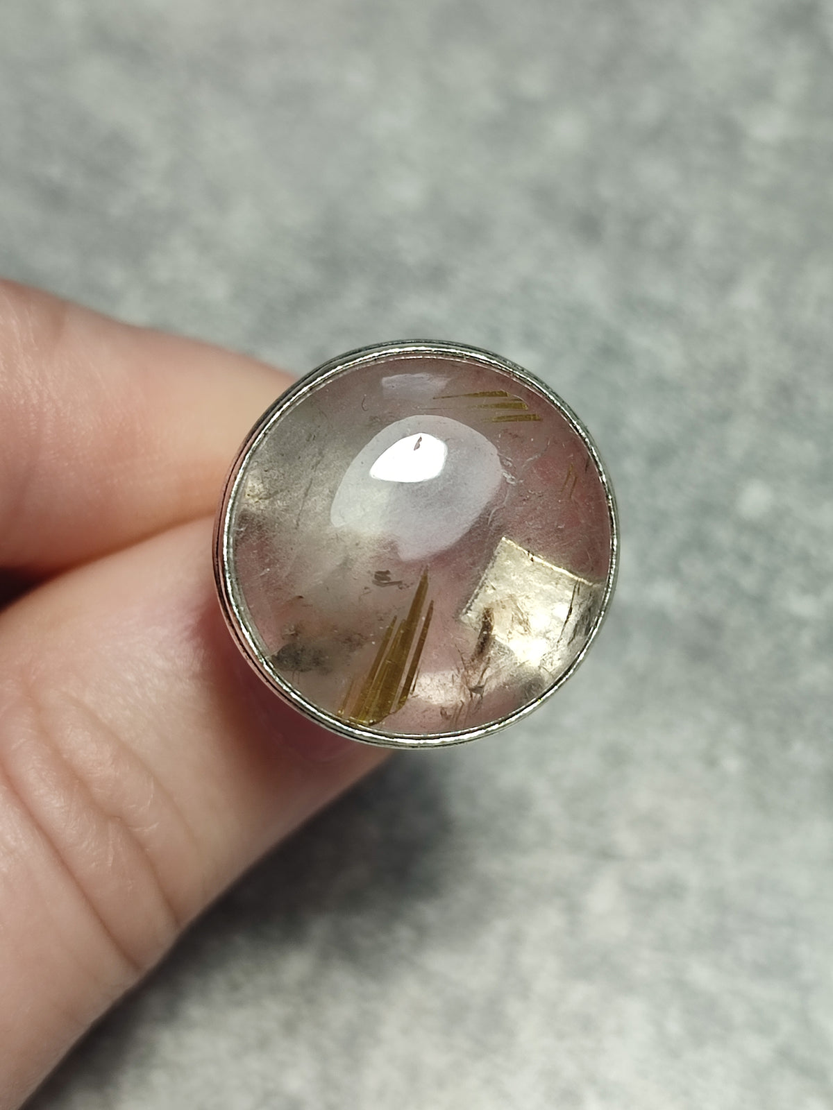 Anillo baño de plata con cuarzo rutilo n°1