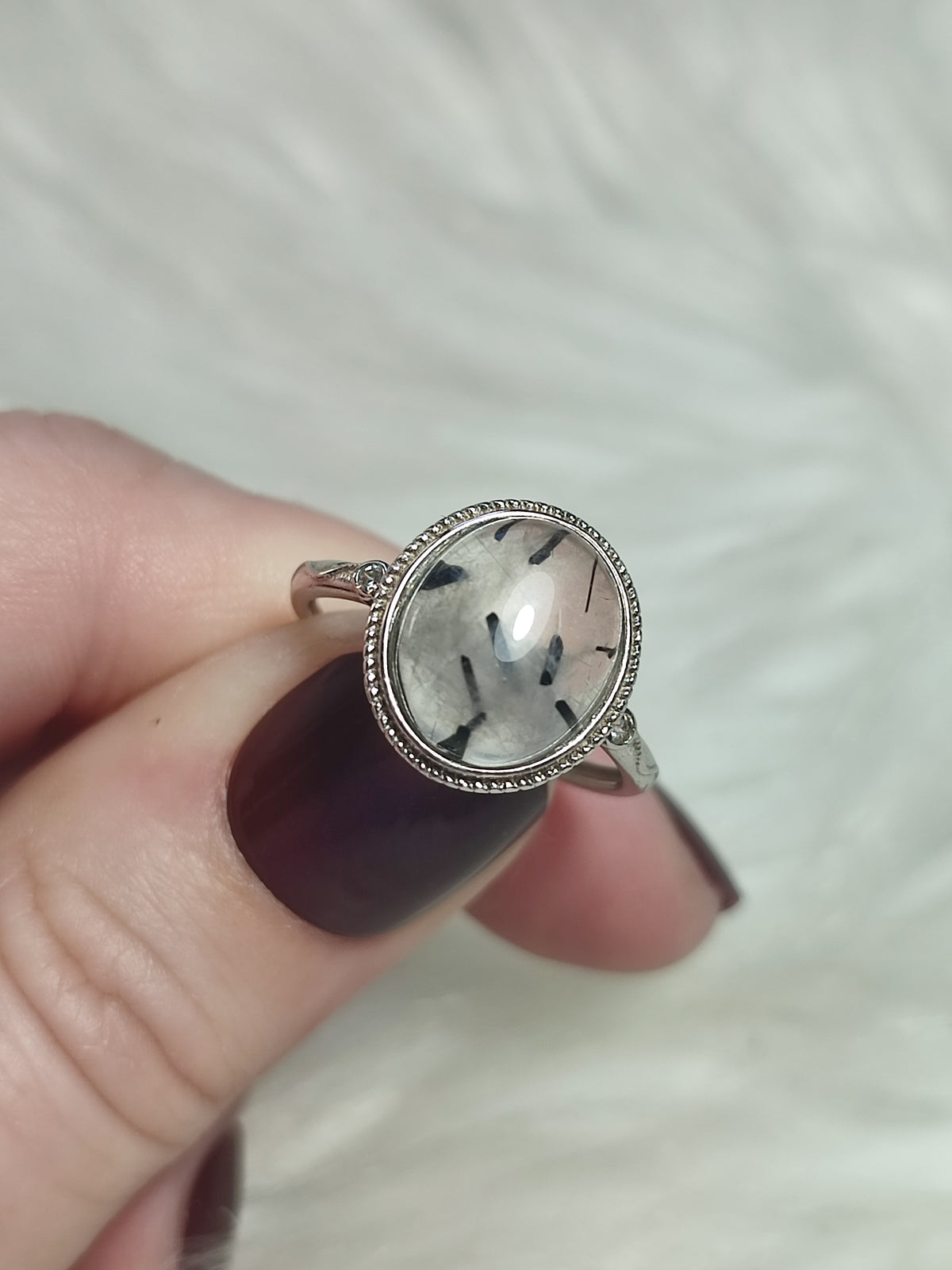 Anillo plata 925 con cuarzo turmalina- ajustable número 1