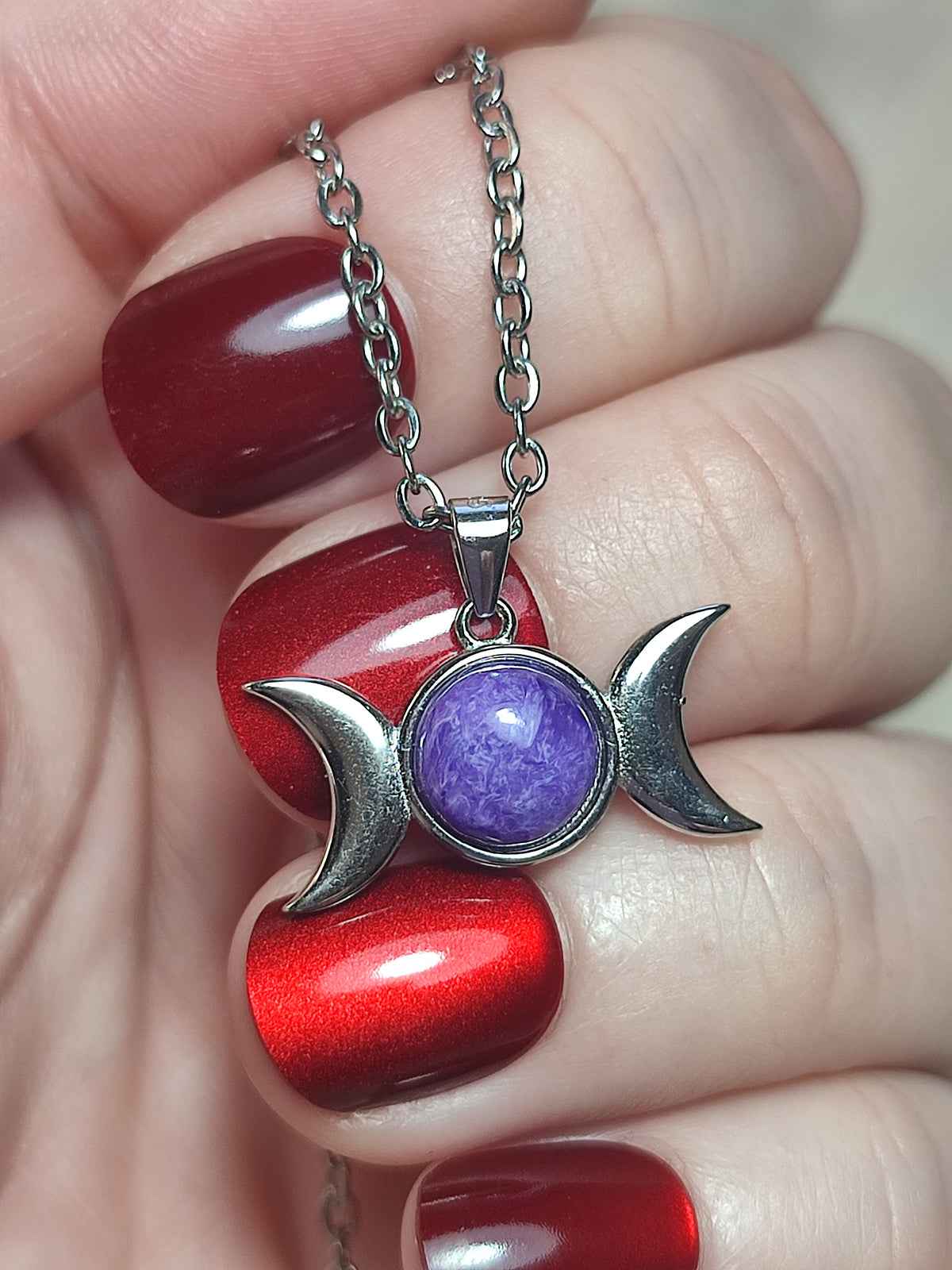 Colgante plata 925 Triple luna de charoita