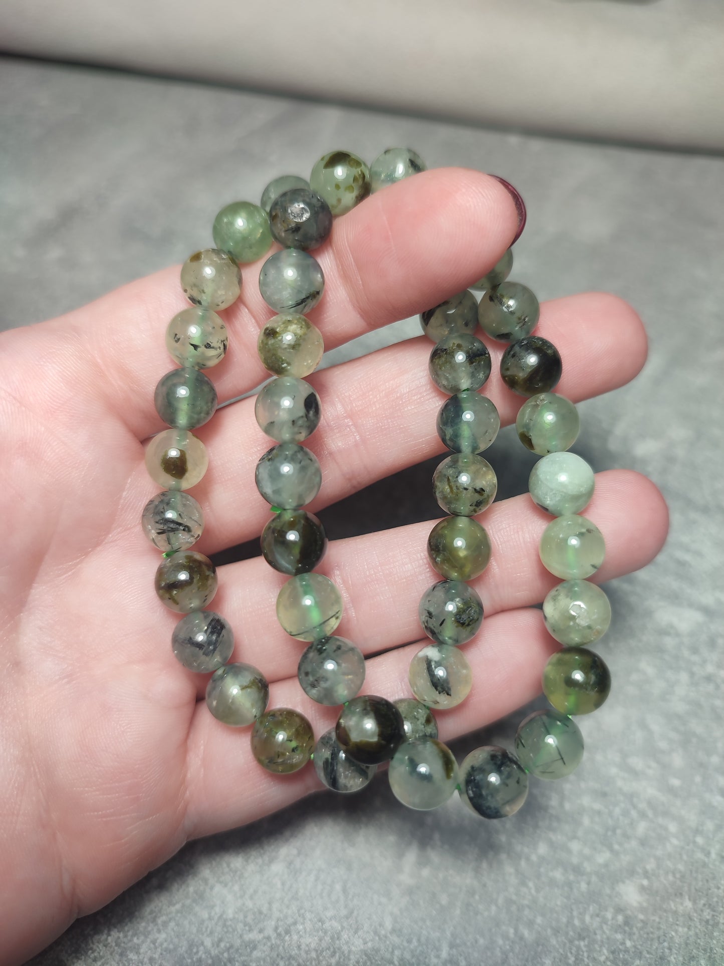 Pulsera elástica bolas 8 mm -  Prehnita