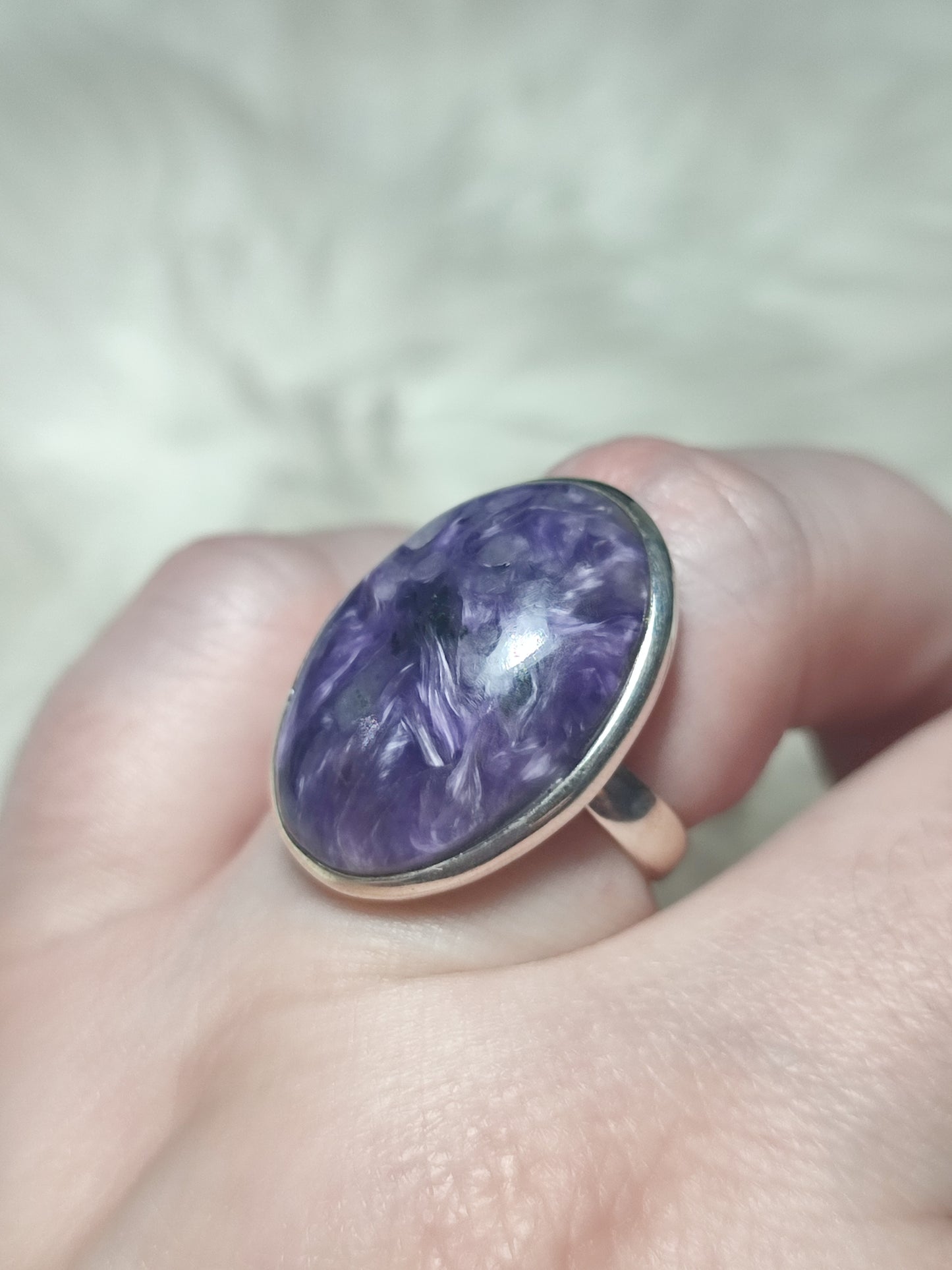 Anillo plata 925 con charoita - ajustable n° 19