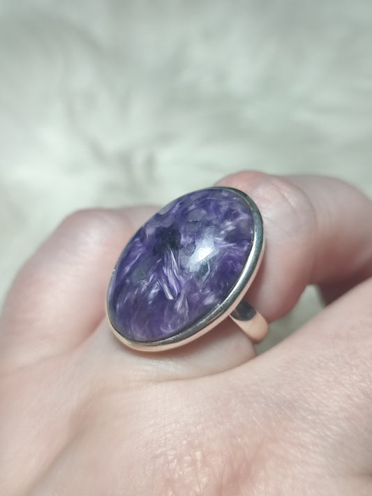 Anillo plata 925 con charoita - ajustable n° 19